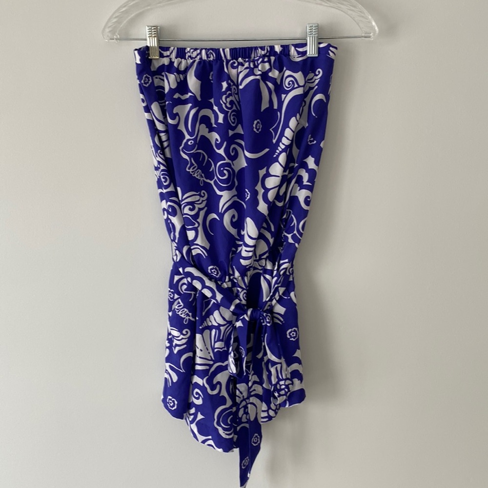 Lilly Pulitzer, M , purple floral pattern, strapless romper
